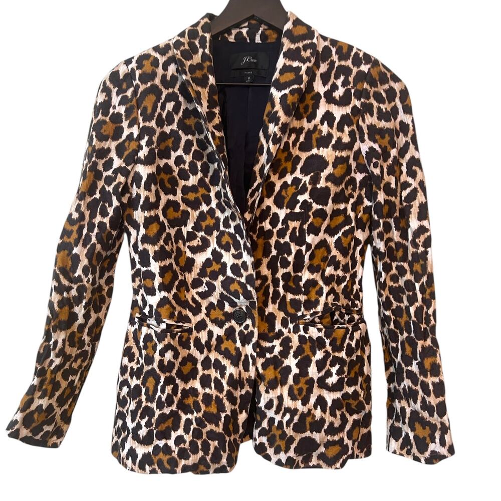 J. Crew Parke Linen Blazer Leopard Print 0